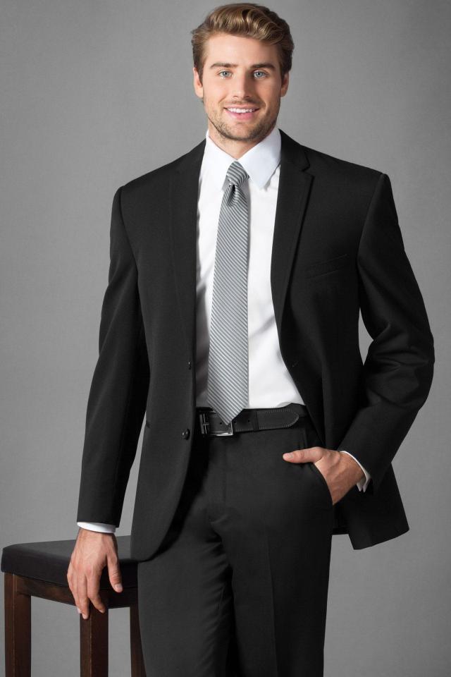 Wedding Suit Black Michael Kors Sterling with Silver Windsor Tie