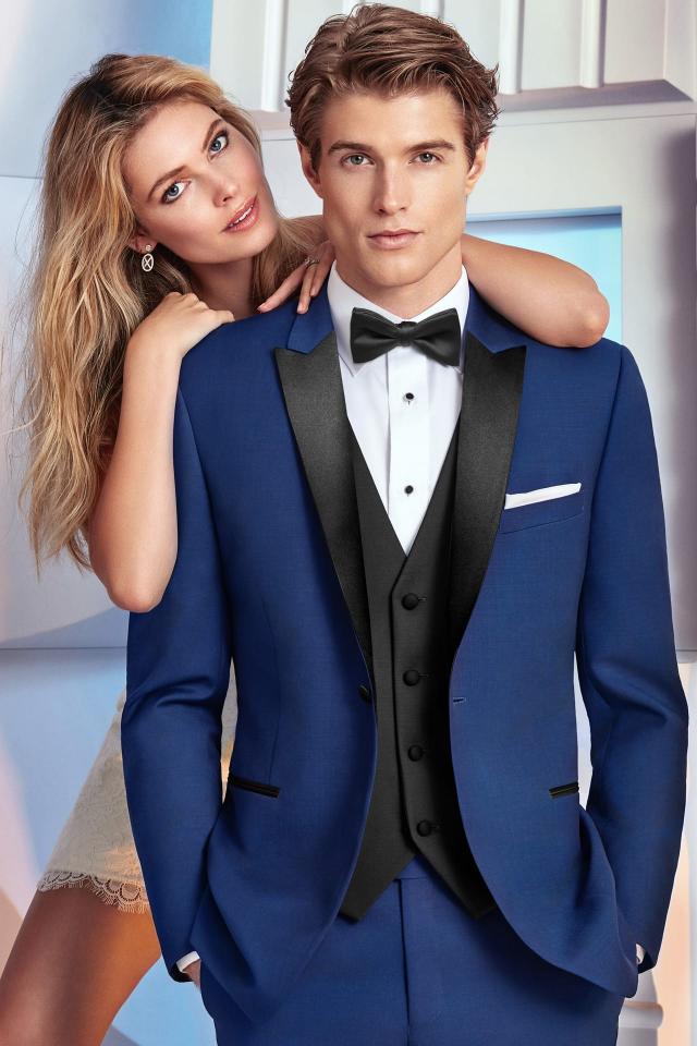 Wedding Tuxedo Blue Ike Behar Tribeca with Black Expressions Fullback Vest and Bow Tie