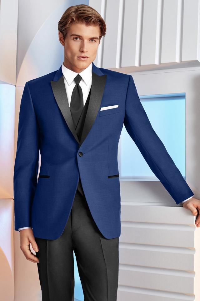 Wedding Tuxedo Blue Ike Behar Tribeca with Black Pants and Black Expressions Fullback Vest and Windsor Tie