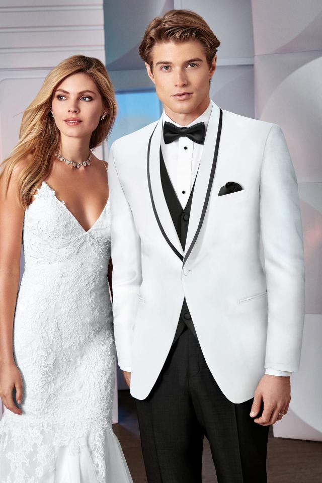 Wedding Tuxedo White Ike Behar Waverly with Black Expressions Fullback Vest and Bow Tie